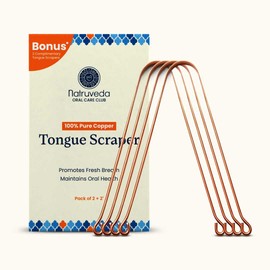 Natruveda 100% Pure Copper Tongue Scraper, Pack of 4, Promotes Fresh Breath, Tongue Cleaner for Oral Care & Hygiene