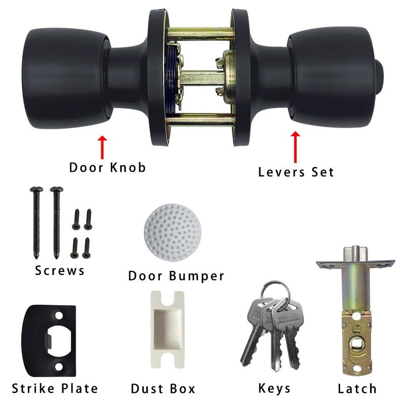 JO.KO Door Knob with Lock and Key, Round Ball Lock