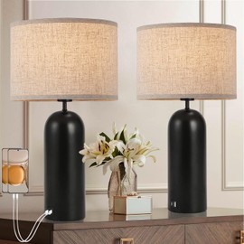 Table Lamps Set of 2 Touch Control Black&Cream Table Lamps 3-Way Dimmable Lamps with USB A+C Ports Modern End Table Lamps for Living Room Tall Bedside Nightstand Lamps for Bedroom 22inch