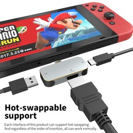 USB Type C Hub, Type C to HDMI Adapter, Converter, 3-in-1, Multiport [HDMI/TYPE-C/USB], Switch Mini Dock, 4K Resolution, Small, Lightweight, Multifunctional, Compatible with Switch/Switch/OLED/MacBook