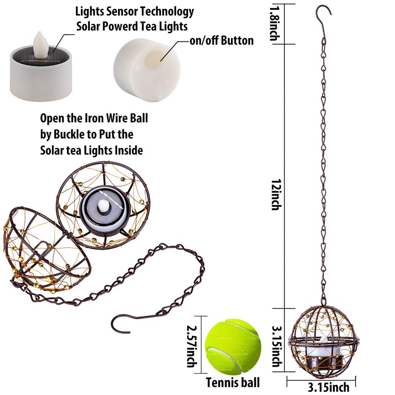 Outdoor Solar Hanging Lanterns Waterproof, Globe Hanging Candle Holder with