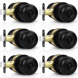 Estmoon 6 Pack Door Knobs, Matte Black Privacy Door Knob with Lock, Keyless Door Handle with Lock for Bedrooms/Bathrooms