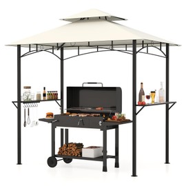 Tangkula 8x5 Ft Grill Gazebo, 2-Tier Barbecue Gazebo with 2 Shelves, 7 Hooks, Metal Frame, Outdoor Grill Canopy for Backyard Garden Poolside (Beige)