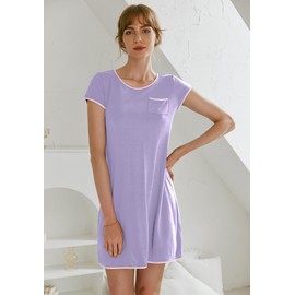 Ekouaer 2 Pack Nightgowns for Women Night Dress Short Sleeve Women's Sleepwear Sleep Shirts Soft Lilac+Dark Grey L