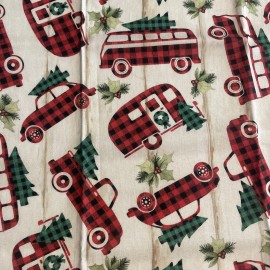 Unbranded Christmas Buffalo Plaid Vehicles Cotton Fat Quarter 18”x22” New