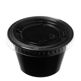 EcoQuality 4 oz Leak Proof Black Plastic Condiment Souffle Containers with Lids - Plastic Black Portion Cup with Clear Lid Perfect For Sauces, Samples, Slime, Jello Shot, Food Storage (1000)
