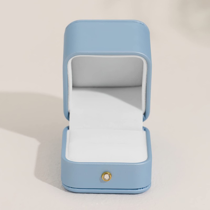 Woodten Elegant Sky Blue Ring Box Leather Engagement Ring Box