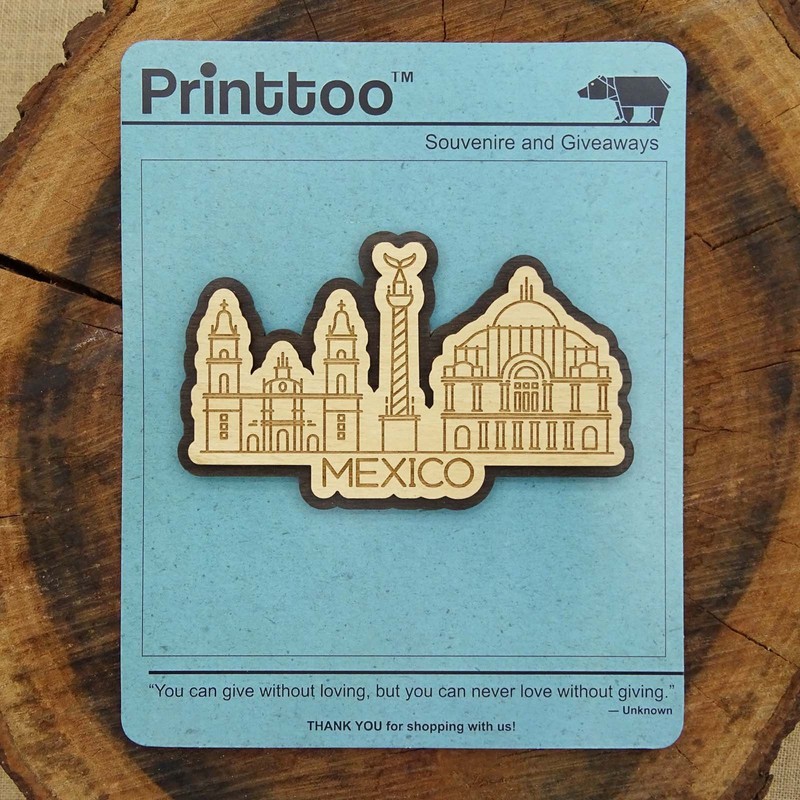 Printtoo Souvenir Engraved Wooden Multiple Monuments of Mexico Fridge Magnet