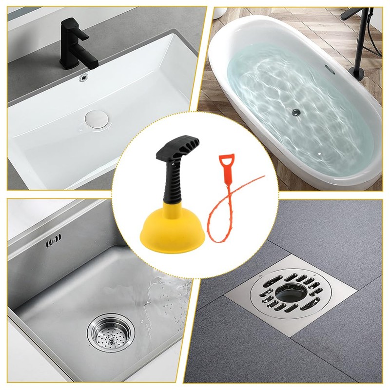 Sink Plunger with Drain Clog Remover, Mini Plunger with Short