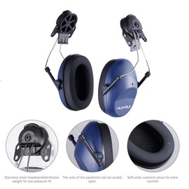 HUARUI Noise Cancelling Helmet Attachable Ear Muffs Blocking Sound Reduction Ear Protection for Construction Site, Cap Mounted Protective Safety Ear Muffs with Hard Hat Mounting Adaptors Blue