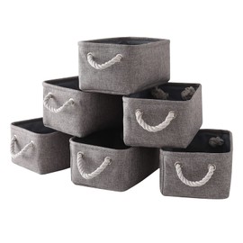 Basket for Organizing Cube Stgorage Bin - Small 6 Pack Fabric Storage Cubes Collapsible Baskets for Shelves with Rope, Bins for Organization Cloth Toy Decorative Laundry (Grey 12x8x5.2 inch)