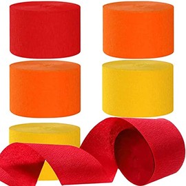 Red and Orange Yellow Crepe Paper Streamers Party Streamer 1.8 Inch Widening 6 Rolls,Red and Orange Yellow Party Decorations Streamer 82 feet per roll for Birthday Party Decorations