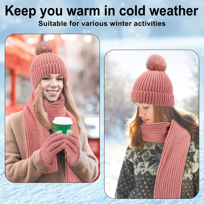 SATINIOR 5 Pieces Winter Beanie Hat Scarf Touchscreen Gloves and