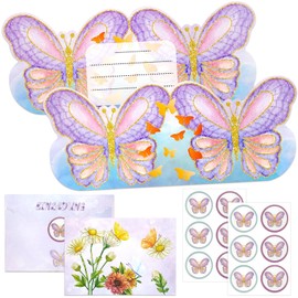 Invitation Cards Children's Birthday Girls Pack of 12 Invitation Cards Birthday Girls with Envelopes and Stickers, Butterfly Party Invitations, Butterfly Decoration Birthday (Butterfly 2)