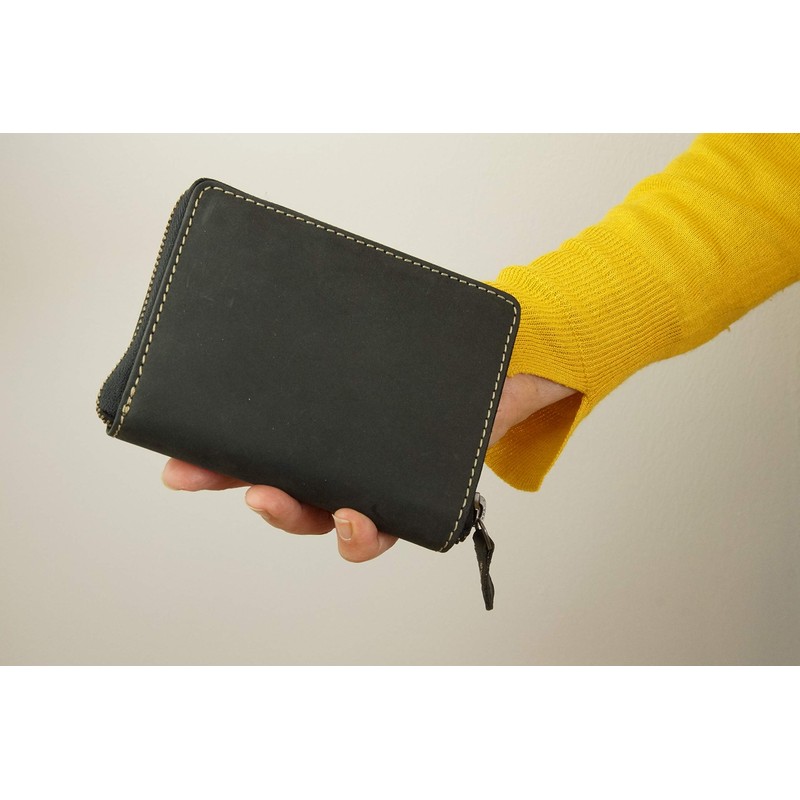 LEAS Vintage Style LEAS Zip Wallet in Genuine Leather, Black,