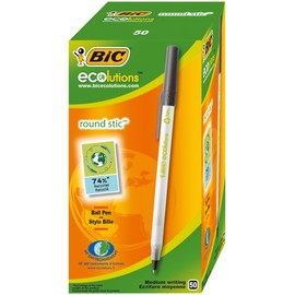 BIC 36135 Ecolutions Round Stic Medium Ballpoint Pen Recycled Ink Fine 0.5mm Black