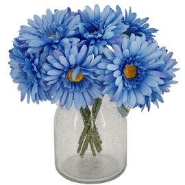 TOPIA Artificial African Daisies Flowers African Daisy Silk Flowers Artificial Gerbera Daisies Pack of 10 (Blue)