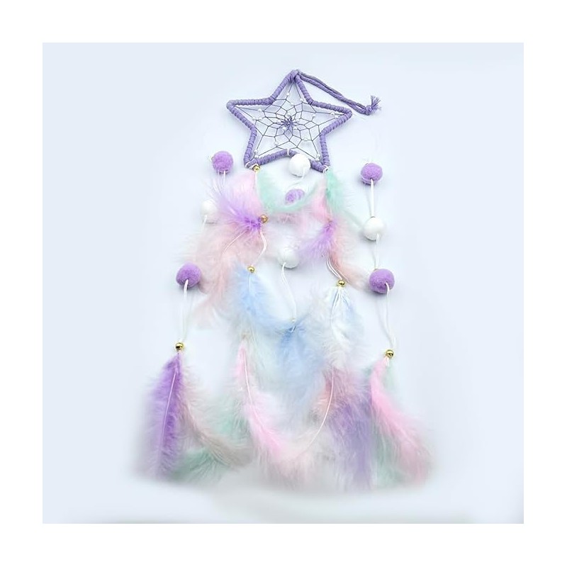 Dream Catcher Wall Decor - Handcrafted Feather Woven Pendant, Pompom