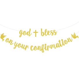 God Bless On Your Confirmation Banner, Confirmation Blessing, Baptism Banner, Communion, Christening, Wedding, Baby Shower Party Decorations, Gold Glitter