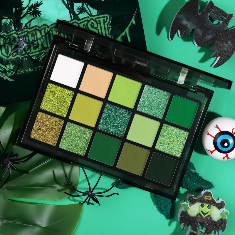 Beauty Glazed 15 Colours Green Eyeshadow Palette Shimmering Metallic Shimmer