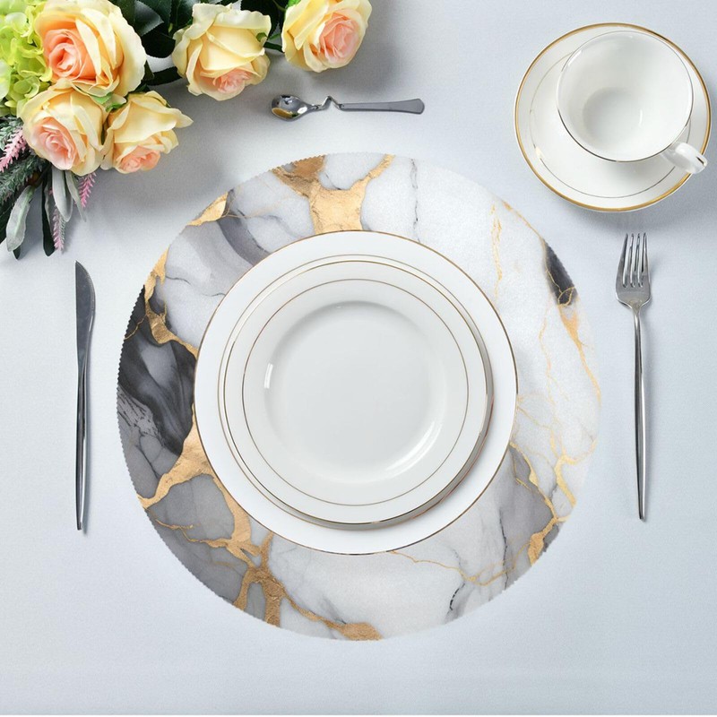 Marble Placemats Marble White Gold Round Placemats Set of 6