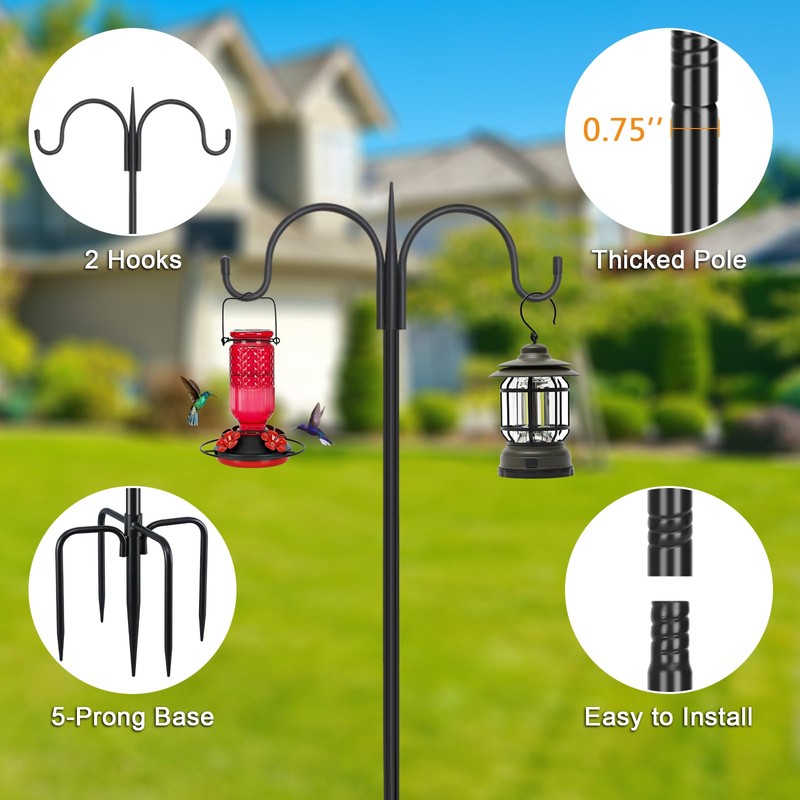 FEED GARDEN Adjustable Double Shepherds Hook for Outdoor with 5