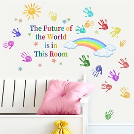 HOTIYOK Colorful Handprint Wall Sticker English Rainbow Star Wall Sticker Inspirational Wall Paper Art DIY Wallpaper Wall Sticker Removable Boy Girl Bedroom Kids Room Kindergarten Nursery Wall Sticker Decoration Decorative Wall Decor
