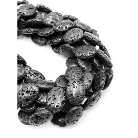 Natural Black Lava Rock Flat Oval Shape Beads Size 15x20mm 15.5" Strand