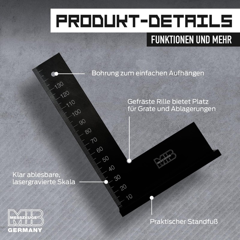 MIB Hardened Aluminium Try Square, 150 x 100 mm, Precision