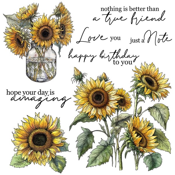 LZBRDY 2025 Sunflower Flowers Wish Words Stamps and Dies Set