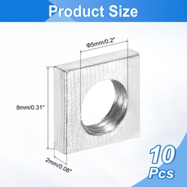 sourcing map 10Pcs M5x8mmx2mm Square Nuts, Carbon Steel Zinc Plated Coarse Thread Square Nuts Fasteners for Home Repairs and Professional Engineering, Silver