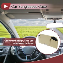 X AUTOHAUX Car Sunglasses Case with Magnetic Universal Sun Visor Sunglasses Holder for Car PU Leather Beige 18.5x8cm