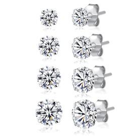SILBERTALE 4/5/6 Pairs 925 Sterling Silver Black Cubic Zirconia Stud Earrings Set 3-8 mm for Men Women, No Gemstone