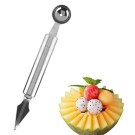 Cucharas de bolas de sandía, cucharas de bolas de sandía de acero inoxidable en extremos de bolas y cuchillos, cucharas de bolas de frutas, helados y frutas