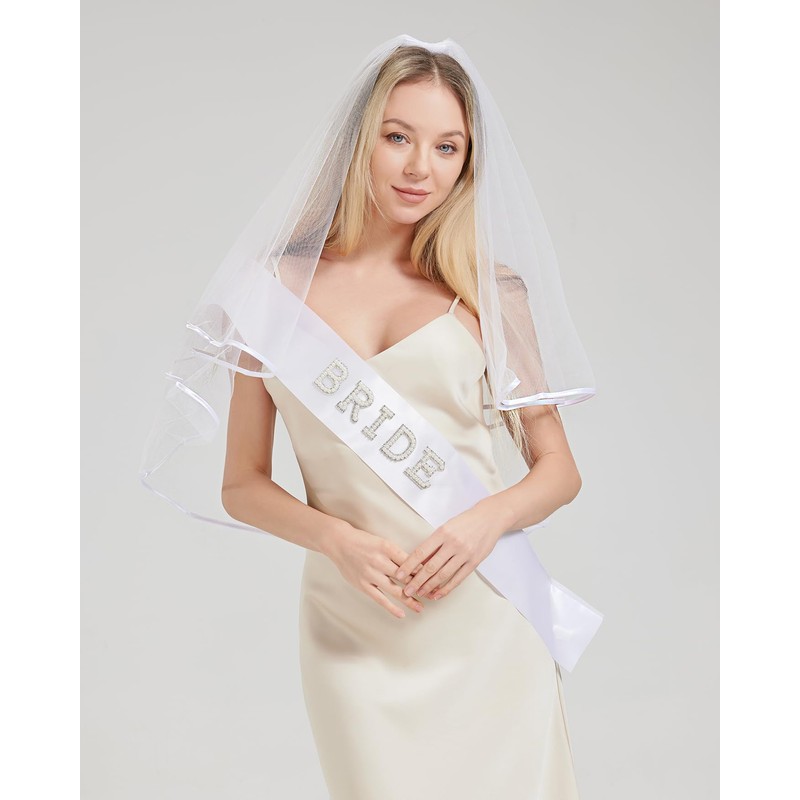 Bride To Be Sash and Bride Veil White for Bachelorette