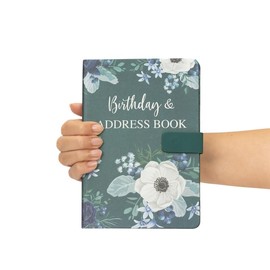 Evelay A to Z Telephone Address Book A-Z Index Hard Back Cover with Pen A5 Address Book Home Office Work Bottle Green (Flower)