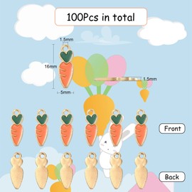 KitBeads 100pcs Enamel Carrot Charms Cartoon Raddish Charms Alloy Bunny Rabbit Carrot Charms for Jewelry Making Bracelets Necklace