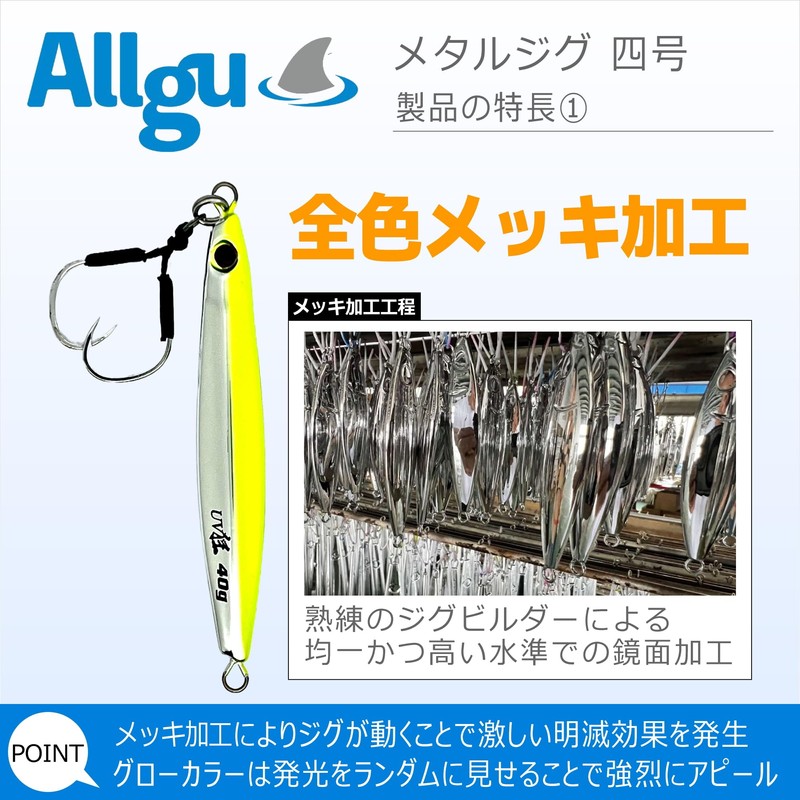 Allgu Metal Jig No. 4 Yongo 160g Silver Plated Jigging