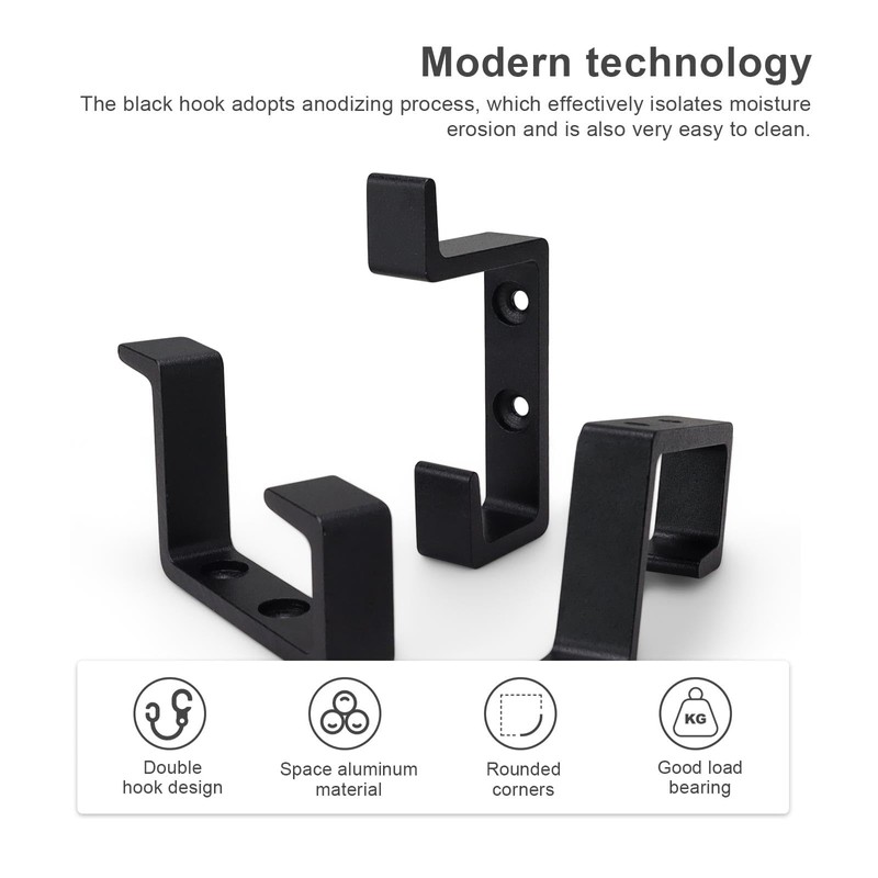 0XBIT Black Towel Hook, 2 Pieces Wall Mounted Hooks, Double