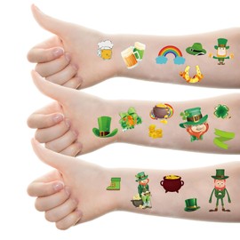 10 Sheets St. Patrick's Day Temporary Tattoos, 180 Pcs Face Body Shamrock Clover Tattoos Stickers for Saint Patrick's Day Irish Parade Day Party Favor Decoration
