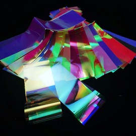 JCAKES 20 Sheets Iridescent Cellophane Nail Foil Glass Broken Sheet Holographic Foils Aurora Nail Stickers Reflective Nails Designs Neon Nail Art Foil Nails Decoration