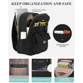 VANKANY School Backpacks for Teen Girls, High School College Bookbag Cute Laptop Backpack with Charging Hole for Women Travel Work, Black