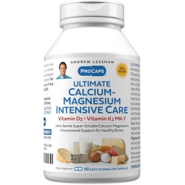 ANDREW LESSMAN Ultimate Calcium-Magnesium Intensive Care with Vitamin D3 & K2 MK7-120 mcg - 60 Capsules – Bone and Skeleton Health Essentials. Gentle, Easy to Swallow, Super Soluble. No Additives