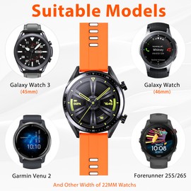 ANCOOL for Garmin Venu 3 watch band/Venu 2 watch band/Forerunner 265 Band/Vivoactive 4 Band 22mm Silicone Watch Band for Forerunner 255(Orange-Black)