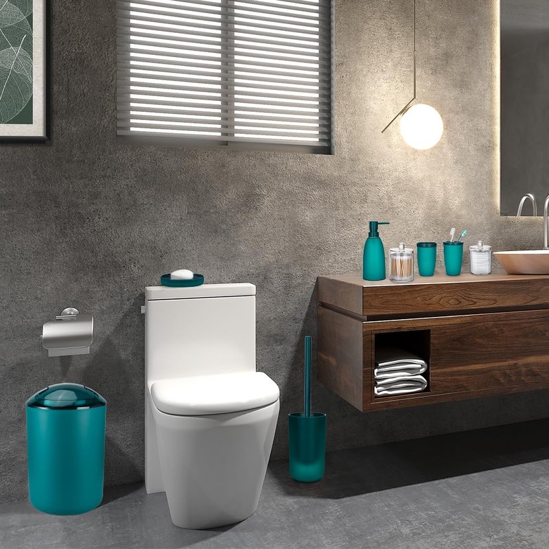 OTOSTAR Bathroom Accessory Set 8 Pcs Blue Bathroom Accessories Set