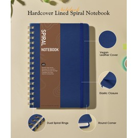 Lined Spiral Journal Notebook, A5 Hardcover Spiral Journals for Women Men, 150 Numbered Pages Spiral Bound Notebook, 100 GSM College Ruled Notebooks for Writing Note Taking 5.75" x 8.38", Navy Blue
