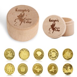 Tooth Fairy Coins, Pack of 10 Tooth Fairy Coin with 1 Tooth Fairy Tin, Tooth Fairy Coins, Tooth Fairy Gift, Gold Coins Children, Lost Tooth Children's Gifts Souvenir, Tooth Fairy Gifts Ideas for Girls