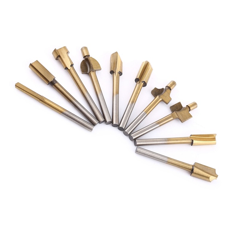 10pcs HSS Titanium Coated Woodworking Edge Cutters Trimmer Router Machine