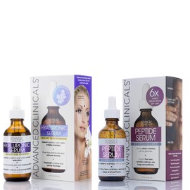 ADVANCED CLINICALS 2 PACK SET - SUERO FACIAL PEPTIDOS ANTI-ARRUGAS CON TRECE ANTIOXIDANTES ORGANICOS + SUERO FACIAL ACIDO HIALURONICO HIDRATANTE CON VITAMINA C Y E, TE VERDE Y ALOE VERA 52ML/CU