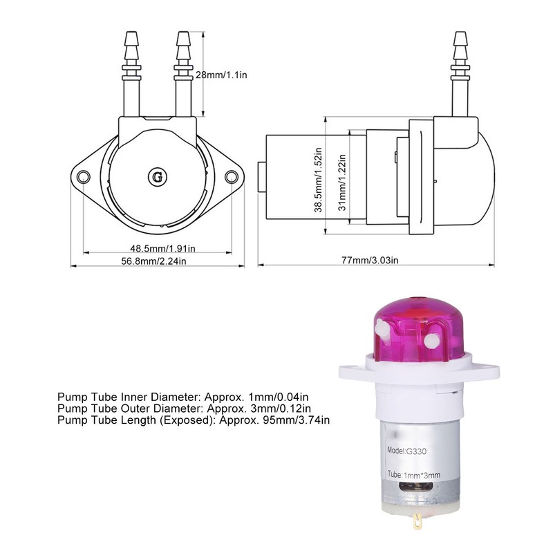 Peristaltic Pump 5000RPM 12ML Per Minute 1mm ID 3mm OD